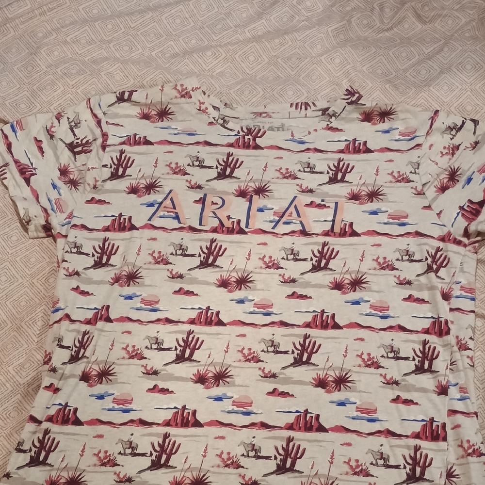 Ariat Cream Tee with Burgundy and Blue Desert Print